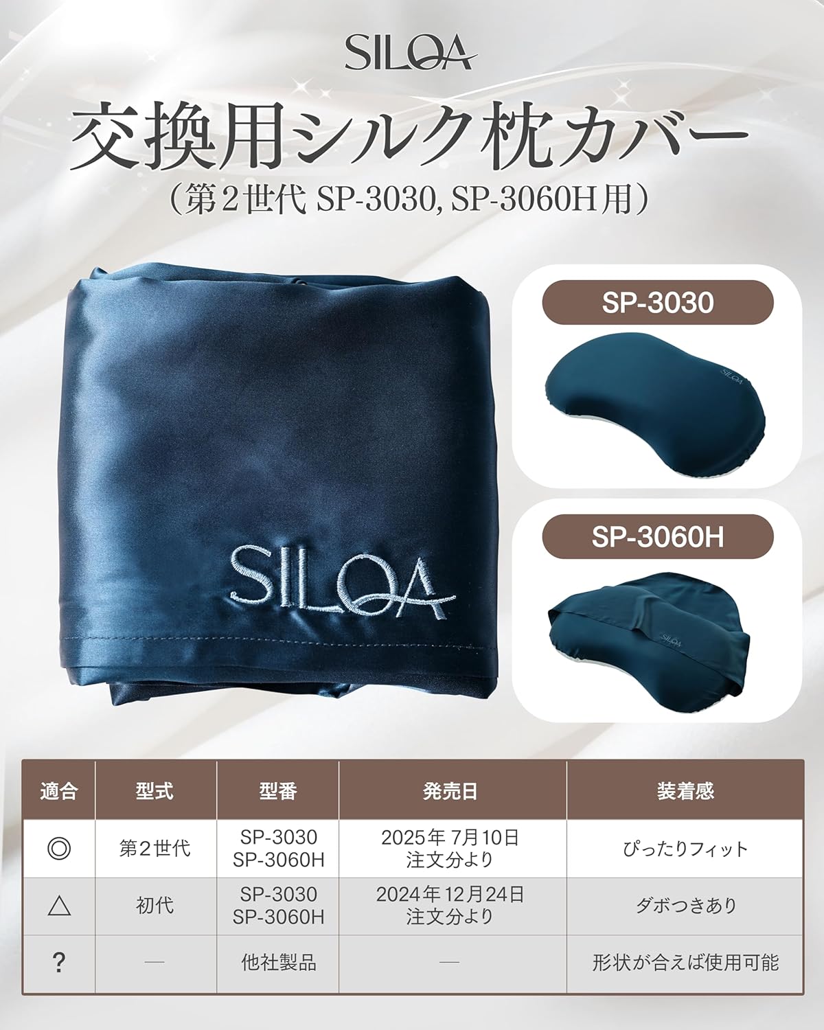 交換用シルク枕カバー ノーマル ネイビー 仕様